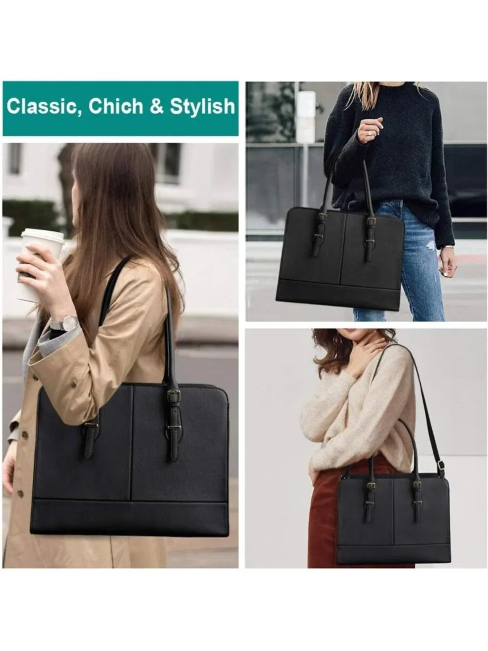 Stylish Leather Laptop Tote Bag for Women - Fits 15.6
